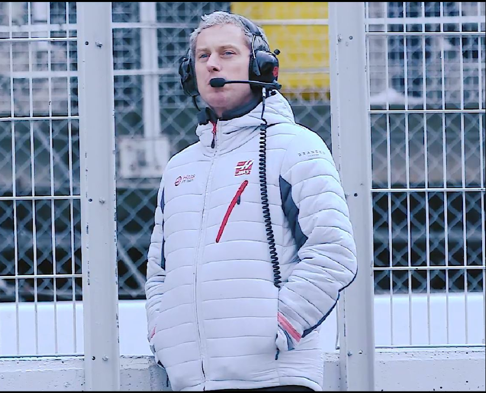 Stuart with Hass Formula1 team pondering the day ahead Stuart Cramp Trackforward bio